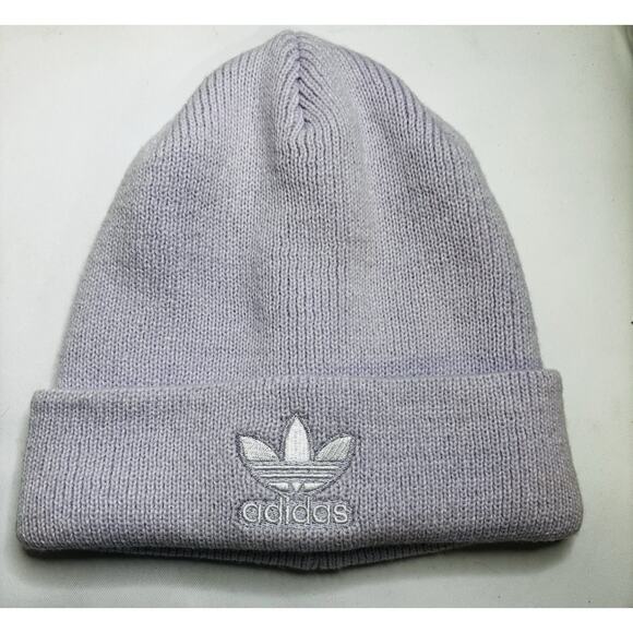 adidas Accessories - ADIDAS WOMENS LAVENDER Trefoil Logo Knit Cuffed Beanie Cap Hat NWT